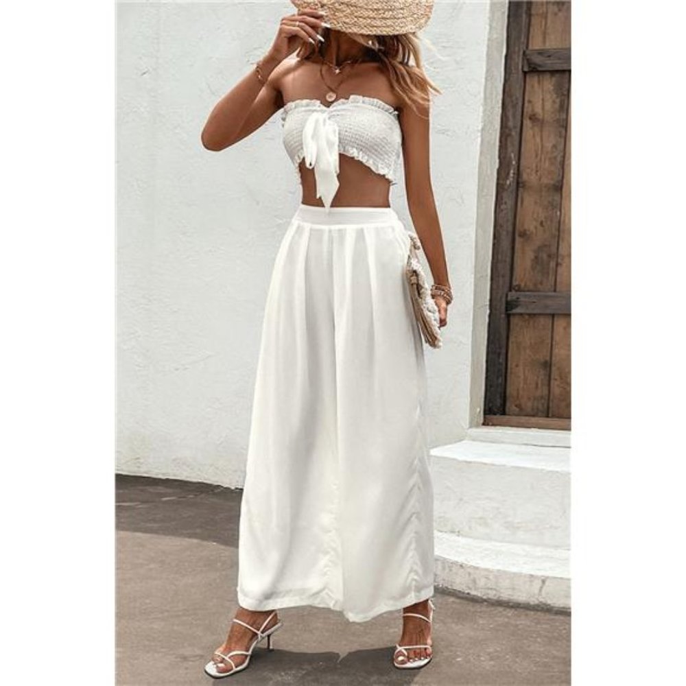 Smocked Tube Top and Wide Leg Pants Set - Picture 3 of 7